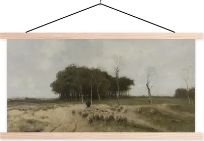 Produktbild von MuchoWow® Textilposter Heide bei Laren - Gemälde von Anton Mauve 120x60 cm mit holzfarbenen Rahmen - Klemmleiste