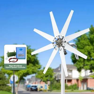 Image de Éolienne 3000 W - Éolienne horizontale SS8B-3000 - 48 V - Régulateur de charge hybride - 8 pales - Vitesse de démarrage 1,5 m/s - Alliage d'aluminium - Blanc