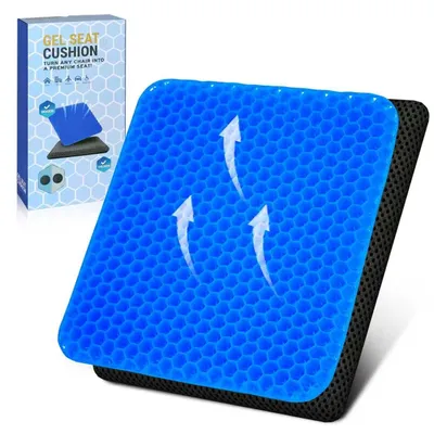 Image de Coussin d'assise en gel, coussin orthopédique pour voiture, chaise de bureau et fauteuil roulant, respirant, très élastique (bleu foncé, 47 × 44 × 3,5 cm)