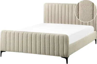 Produktbild von BELIANI Polsterbett Beige Bouclé mit Lattenrost 140 x 200 cm Hohes Gestepptes Kopf- und Fußteil Modern Glam Doppelbett Schlafzimmer Ausstattung