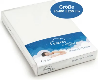 Produktbild von Genius Eazzzy Spannbettlaken 180-200x200cm Spannbetttuch in weiß mit Gummibund - passend für Matratze Plus Topper aus 100% Jerseynoth Baumwolle