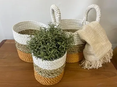Imagen del producto de Juego de cestas de algas marinas - Naranja/Natural/Blanco