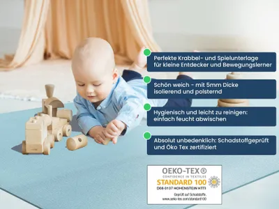 Produktbild von Primaflor Anti-Rutsch Baby Krabbelmatte - Blau - 180x180cm - polsternde & wasseranweisende Spielmatte
