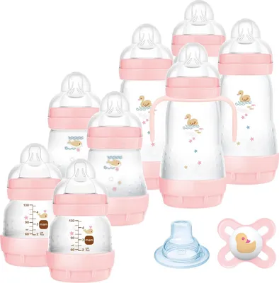 Produktbild von MAM Easy Start Anti-Colic Set | Babyflaschen-Set für Neugeborene | 94% Akzeptanz | 80 % weniger Koliken | 8 Flaschen (130, 160, 260ml), 1 Start Schnuller, 1 Griff, 1 Trinkschnabel | 0+ Mon | rosa Single