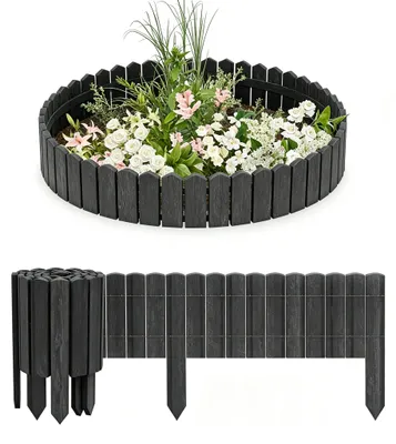 Produktbild von UISEBRT Flexibler Holzzaun 30 cm Höhe, 2 m Länge, Anthrazit, Beetzaun aus Kiefernholz mit Metallfaden, DIY Gartenzaun, dekorative Beetumrandung