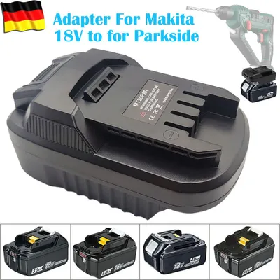 Produktbild von Akku Adapter Konverter Für Makita 18V Akkus, um Elektrowerkzeuge von Parkside zu treiben schwarz(Ohne Akku)