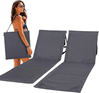 Produktbild von 2er Set Strandliege klappbar leicht – Bequeme Strandmatte mit Rückenlehne – Strandliege faltbar leicht mit Tasche – Verstellbarer Liegestuhl