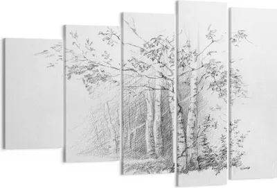 Produktbild von Bild auf Leinwand - Leinwandbild - 5 Teile - Skizze Wald Birke - 150x100cm - Wand Bild - Wanddeko - Wandbilder - Leinwanddruck - Bilder - Wanddekoration - Leinwand bilder - Wandbild - EG150x100-4280