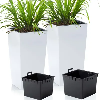 Produktbild von 2x Blumentopf mit Einsatz URBI SQUARE MATT Blumenkübel Pflanztopf Pflanzkübel Weiß