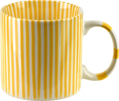 Productafbeelding van Becher, porselein, Mondex RONNIE, 9x13x9 cm, geel met witte lijnen, 1 stuk