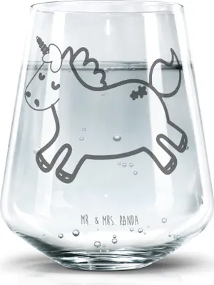 Produktbild von Mr. & Mrs. Panda Glas Einhorn Happy - Transparent - Geschenk, Lachen, Lächeln, Trinkglas, Geschenkglas, Wasserglas, Fröhlich, Unicorn, Becherglas, Einhörner, Tumbler