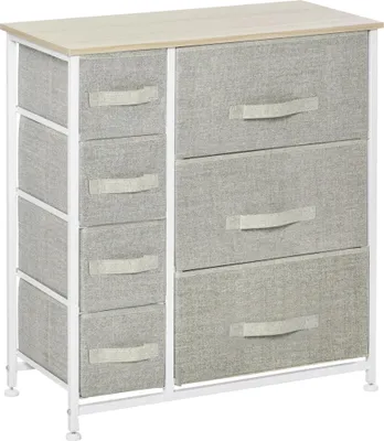 Obrázek produktu pro Komoda - Zásuvková skříňka se 7 látkovými zásuvkami - Dřevěný rám - 63,5 × 30 × 71 cm - Ložnice/obývací pokoj/předsíň - Šedá barva
