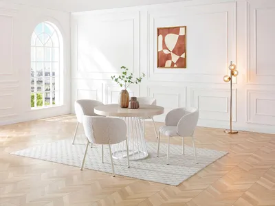 Produktbild von Esstisch ausziehbar – 2 bis 12 Personen – MDF & Stahl – Travertin-Optik Beige & Weiß – FIRELA