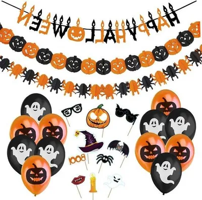 Produktbild von Halloween Dekoration Set mit Kürbissen und Spinnen
