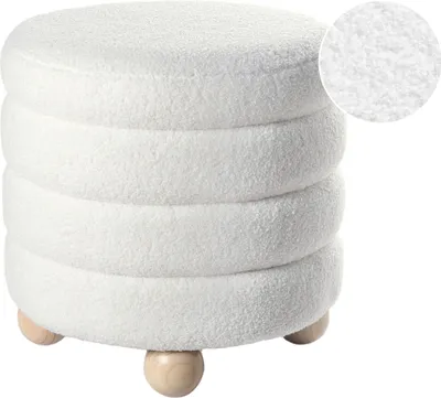 Obrázek produktu pro BELIANI Taburet krémově bílý plyšový buklé teddy čalounění nohy z borovicového dřeva bytové doplňky obývací pokoj
