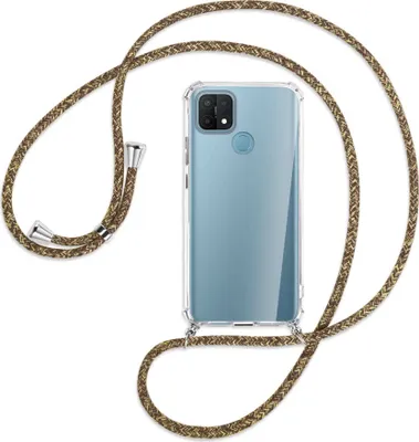 Produktbild von Handykette Backcover-Schutzhülle mit Band (Metall silberfarben) für Oppo A15 - braun+beige