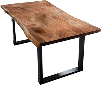 Produktbild von KAWOLA Esstisch LORE 180x90cm massiv mit Baumkante Nussbaumfarben Fuß schwarz