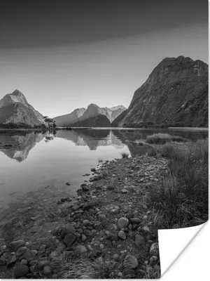 Produktbild von MuchoWow® Poster Neuseeland - Berg - Schwarz - Weiß 60x80 cm - Schlafzimmer Dekoration