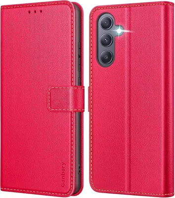 Produktbild von Samsung Galaxy A35 5G Handyhülle, Premium Leder Klapphülle mit Kartenschlitzen, Magnetverschluss und Standfunktion - Rot