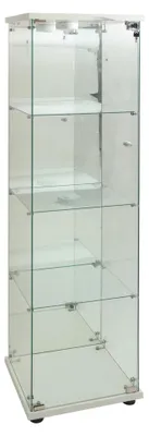 Image de Vitrine en verre - Vitrine sur pied - Éclairage LED - 1 porte - 4 étagères - Design moderne - Blanc