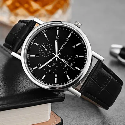 Produktbild von Herren Uhr Edgar - Stilvolle schwarze Armbanduhr mit Lederarmband KP33677