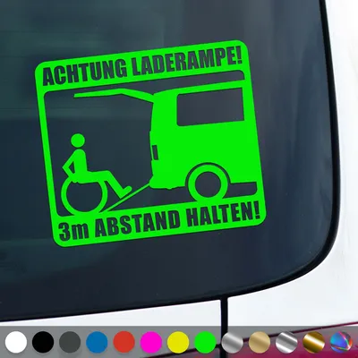 Produktbild von PantherPixel Rollstuhl Aufkleber Behindert 3m Rampe Rollstuhlfahrer Sticker Auto Geschenkidee Farbe Neon-Grün