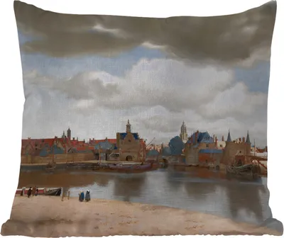 Produktbild von MuchoWow® Outdoor Kissen - Ansicht von Delft - Gemälde von Johannes Vermeer - 45x45 cm - Wetterfest - Lounge Kissen - Fotokissen - Dekoratives Kissen