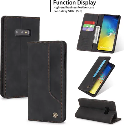 Produktbild von Galaxy S10e Hülle, LaimTop Retro Kunstledertasche Schutzhülle mit Kartenfach Standfunktion für Samsung Galaxy S10e Schwarz