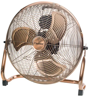 Produktbild von Bestron Bodenventilator im Retro-Stil, Windmaschine mit 3 Geschwindigkeitsstufen & stufenlos neigbarem Ventilatorkopf, Höhe: 47 cm, Ø 45 cm, 100 W, Farbe: Kupfer