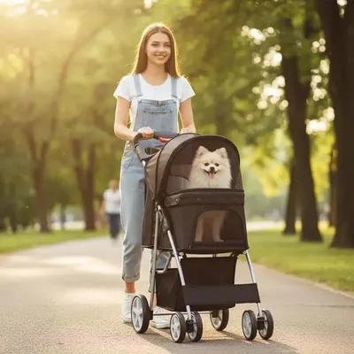 Immagine prodotto di Passeggino pieghevole per cani con finestre a rete