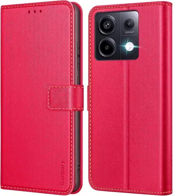 Produktbild von Xiaomi Redmi Note 13 Pro 5G Hülle Rot Premium Leder Klapphülle mit Kartenschlitzen und Standfunktion