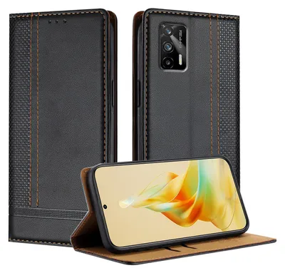 Obrázek produktu pro Pouzdro pro Realme GT 5G kožené flipové pouzdro s funkcí stojánku černé
