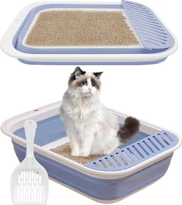 Produktbild von Katzenklo Flach Groß mit Schaufel Blau 53*40*13.5cm