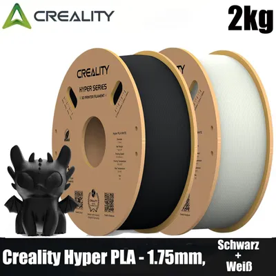 Produktbild von Creality Hyper PLA Filament Set, 1,75mm, 2KG für 3D Drucker, 2 x 1kg, - Weiß+Schwarz