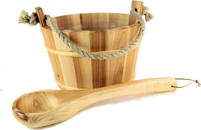Produktbild von Kela Sauna-Kübel Ø21cm mit Holzkelle aus hochwertigem Echtholz Fichte