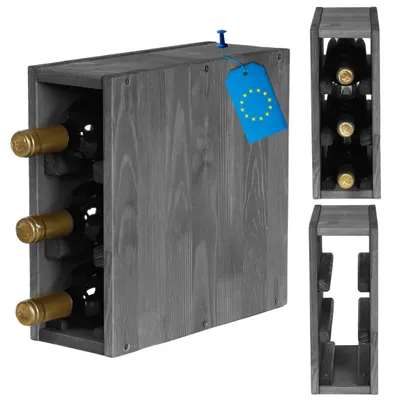 Produktbild von MODO24 Weinregal 3 Flaschen, Flaschenregal, Weinschrank, Getränkeregal, Kellerregal, Stapelbar, Massivholz, 30x12x30 cm, Grau, RW61