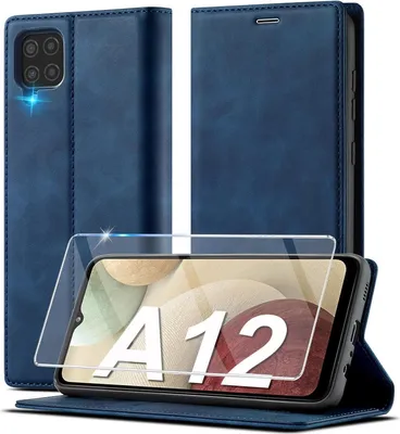Productafbeelding van Samsung Galaxy A12/M12 telefoonhoesje, lederen flip case, blauw