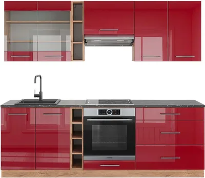 Produktbild von Küchenzeile Vicco Fame-Line Bordeaux Hochglanz/Goldkraft Eiche 235 cm , AP Anthrazit, Model 42436