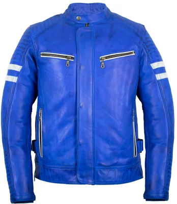 Produktbild von Herren Retro Motorrad Lederjacke mit Protektoren Biker Jacke Motorradjacke (3XL,Blau)