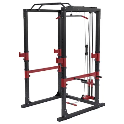 Produktbild von GORILLA SPORTS® Power Rack - mit Klimmzugstange, Kabelzug, Latzug und Hantelablagen, Multigriff, Verstellbar, Stahl - Power Cage, Kraftstation