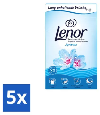 Immagine prodotto di 5 confezioni di salviette Lenor per l'asciugatrice, profumo "Aprilfrisch" - 34 salviette per confezione - confezione  - 5 pezzi