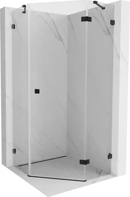 Produktbild von Mexen Lunar fünfeckige Duschkabine rechts öffnend 80 x 80 cm, transparent, schwarz - 831-080P-080L-70-00-P