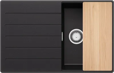Produktbild von PRIMAGRAN Spülbecken Schwarz Metallic 78x50cm, Granitspüle 1 Becken + Ablauf-Set + Schneidebrett, Küchenspüle ab 45er Unterschrank - Kopenhagen