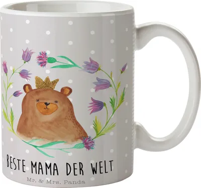 Produktbild von Mr. & Mrs. Panda Tasse mit Spruch Bär Königin - Grau Pastell - Geschenk, Pott, Lieblingsmensch, Mom, schöne, Muttertag, Trinkbecher, Mama, Mutti, Becher, Mutter, Teddy