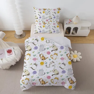 Produktbild von Omgoods - Bettbezug für Kinder, Motiv: Kätzchen, 140 x 200 cm, mit Reißverschluss