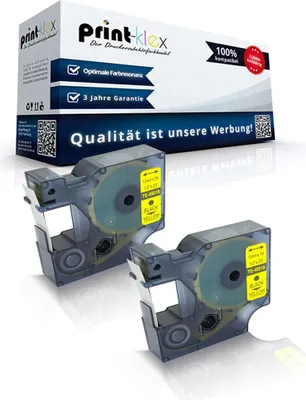 Produktbild von 2x Kompatible Schriftbänder für Dymo D1 45018 Labelwriter 400 Duo Dymo 1000 1000Plus 2000 3500 5500 Labelmaker4500 Pocket S0720580 12mm Bechriftungs Etiketten Schwarz/Gelb - Color Pro Serie