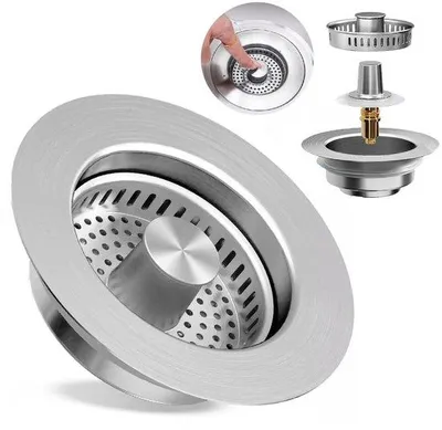 Produktbild von 3-in-1-Afvoerfilter aus Edelstahl - Antivertoppingsmand - Gootsteenfilter - Für Tiefen > 40 mm geeignet - Edelstahl-Spoelbakbörse 75-86 mm
