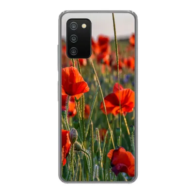 Produktbild von MuchoWow® Handyhülle Schutzhülle Hülle für Samsung Galaxy A03s Blumen - Mohnblumen - Natur - Rot Silikon Softcase Handy Hülle - Schutz