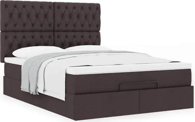 Produktbild von Design Ottoman-Bett mit Matratze Dunkelbraun 140x200 cm Stoff, Klassische Betten Neu