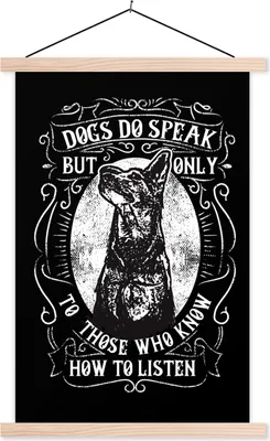 Produktbild von MuchoWow® Textilposter Hund - Retro - Zitat 60x90 cm mit holzfarbenen Rahmen - Textil